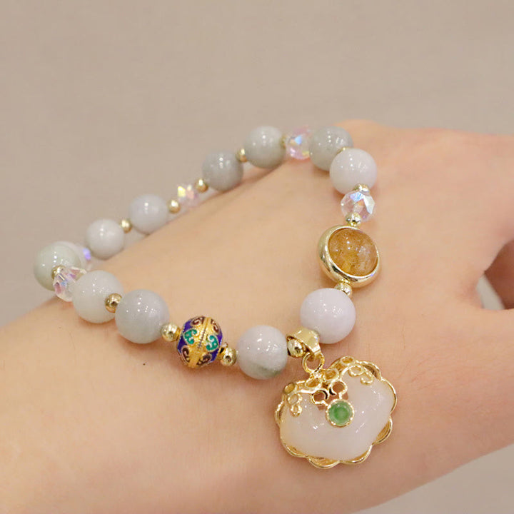 Buddha Stones Strawberry Quartz Green Crystal Amethyst Healing Chinese Lock Charm Bracelet - image 10