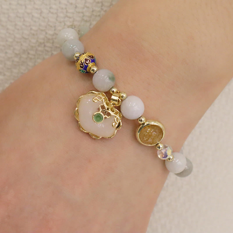 Buddha Stones Strawberry Quartz Green Crystal Amethyst Healing Chinese Lock Charm Bracelet - image 13