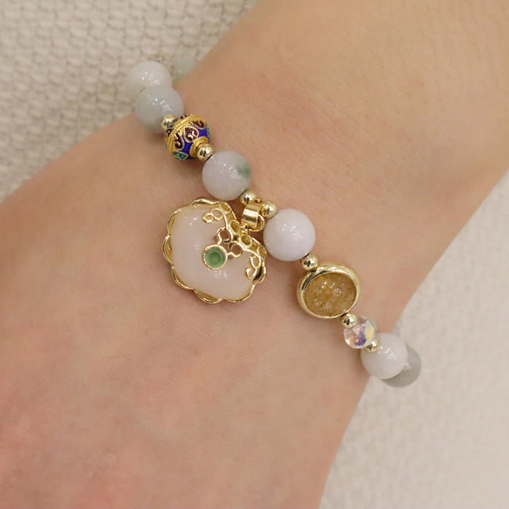 Buddha Stones Strawberry Quartz Green Crystal Amethyst Healing Chinese Lock Charm Bracelet - image 13