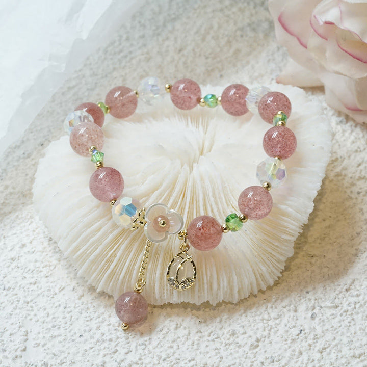 Buddha Stones Strawberry Quartz Rutilated Quartz Fluorite Flower Healing Bracelet - image 6