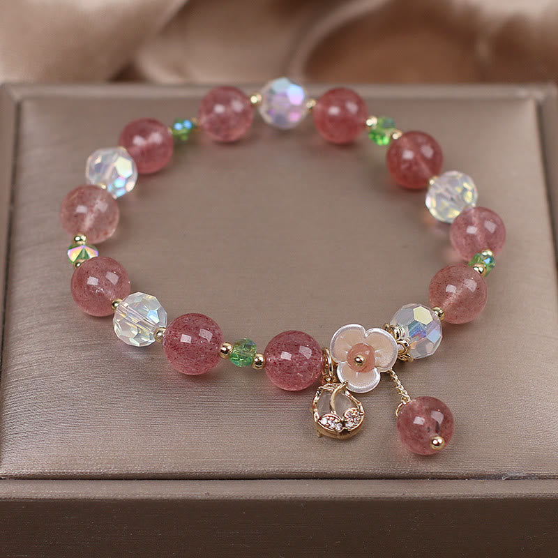 Buddha Stones Strawberry Quartz Rutilated Quartz Fluorite Flower Healing Bracelet - image 5
