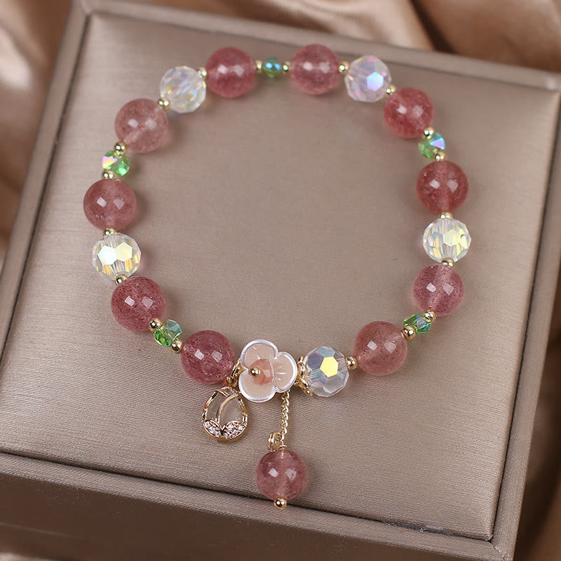 Buddha Stones Strawberry Quartz Rutilated Quartz Fluorite Flower Healing Bracelet - image 3