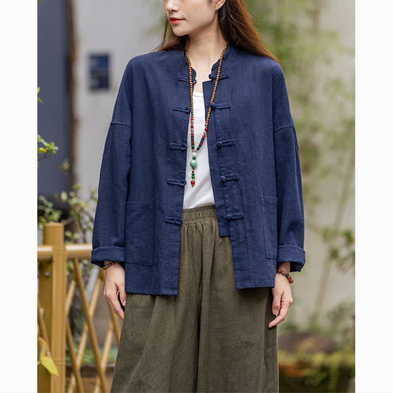 Buddha Stones Frog-Button Design Shirt Tai Chi Meditation Top Clothing Ramie Linen Jacket - image 12