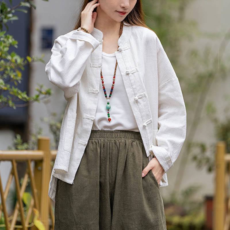 Buddha Stones Frog-Button Design Shirt Tai Chi Meditation Top Clothing Ramie Linen Jacket - image 2