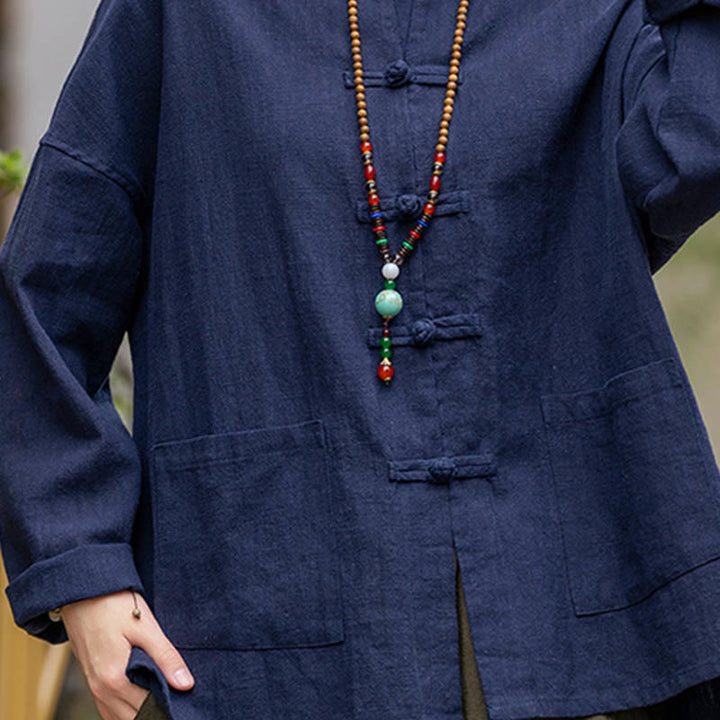 Buddha Stones Frog-Button Design Shirt Tai Chi Meditation Top Clothing Ramie Linen Jacket - image 13