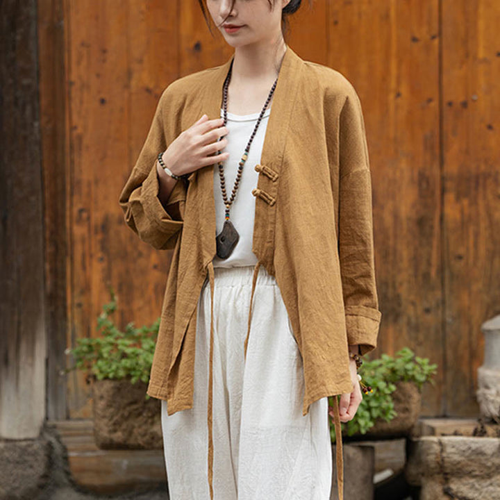 Buddha Stones Frog-Button Hanfu Design Shirt Top Ramie Linen Jacket - image 4