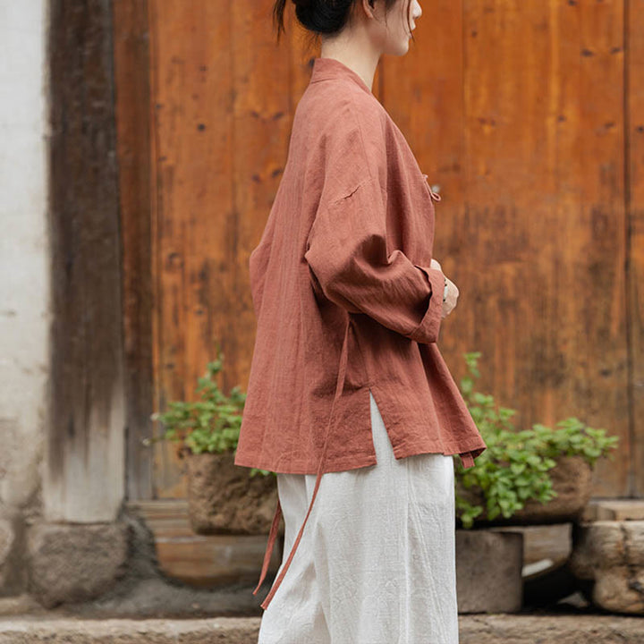 Buddha Stones Frog-Button Hanfu Design Shirt Top Ramie Linen Jacket - image 21