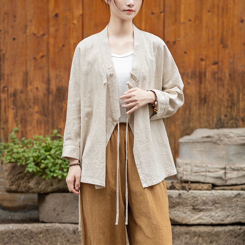 Buddha Stones Frog-Button Hanfu Design Shirt Top Ramie Linen Jacket - image 14