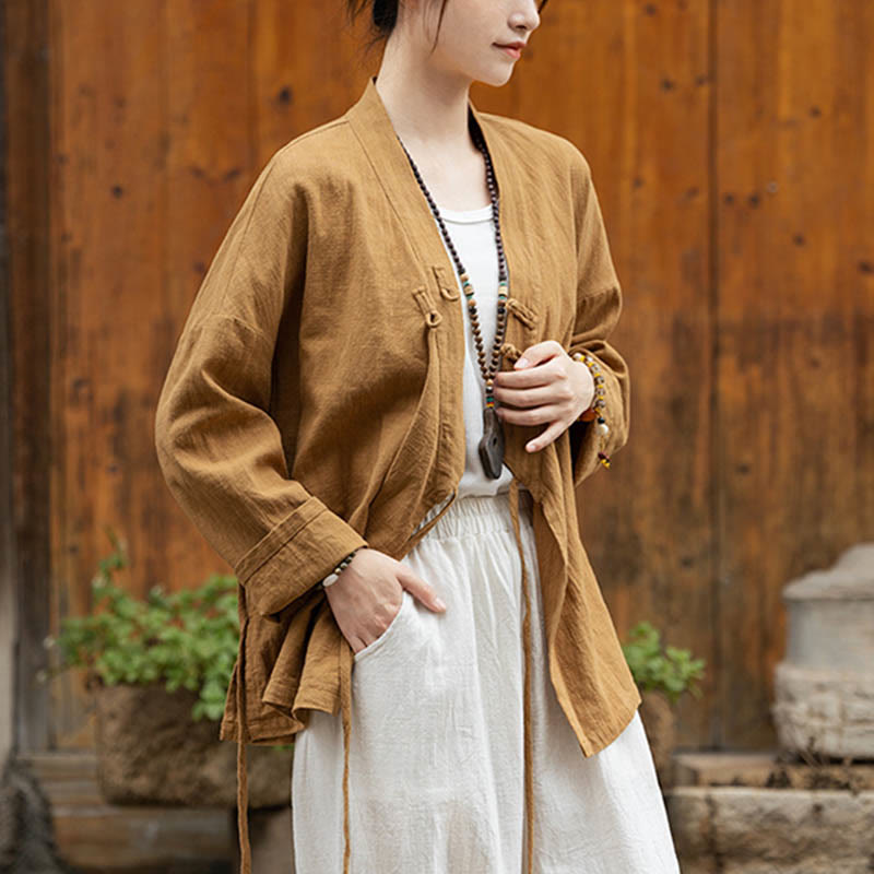 Buddha Stones Frog-Button Hanfu Design Shirt Top Ramie Linen Jacket - image 3