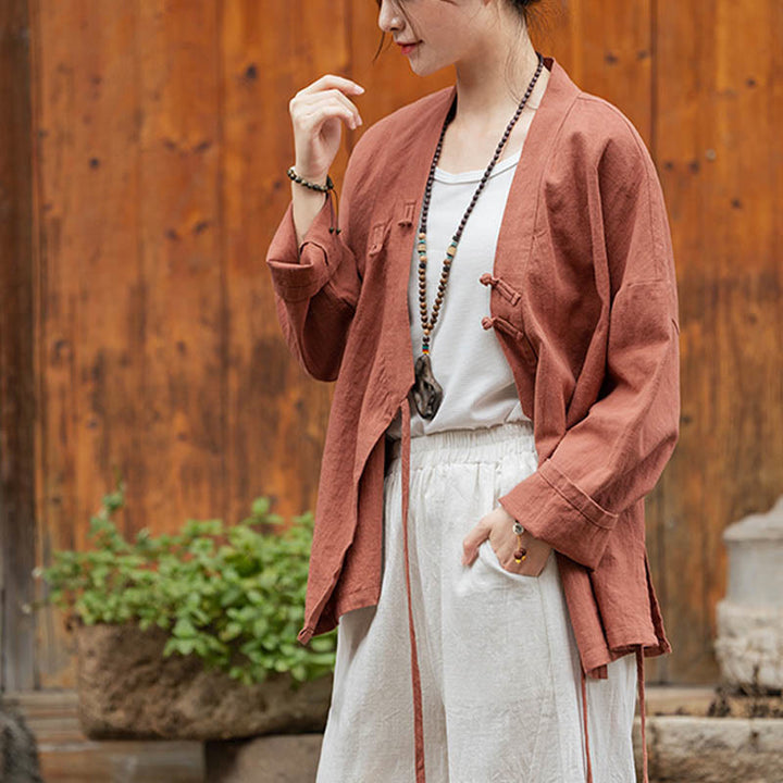 Buddha Stones Frog-Button Hanfu Design Shirt Top Ramie Linen Jacket - image 19