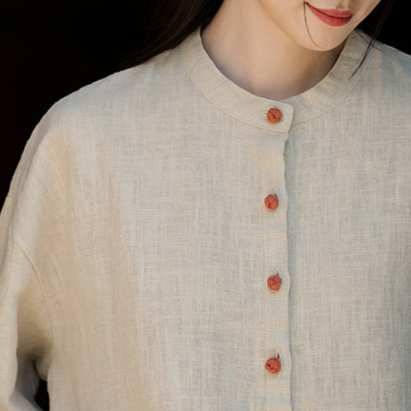 Buddha Stones Solid Color Loose Button Blouse Long Sleeve Shirt Top - image 20