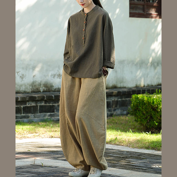 Buddha Stones Solid Color Loose Button Blouse Long Sleeve Shirt Top - image 27