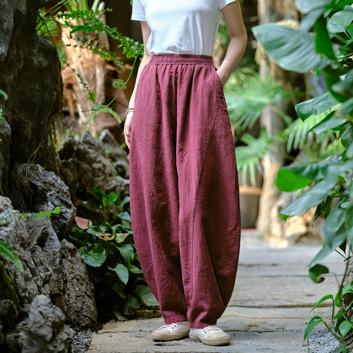 Buddha Stones Solid Color Loose Yoga Harem Pants With Pockets - Burgundy，US2-8/10，UK/AU6-12/14，EU34-40/42 (F) - image 37