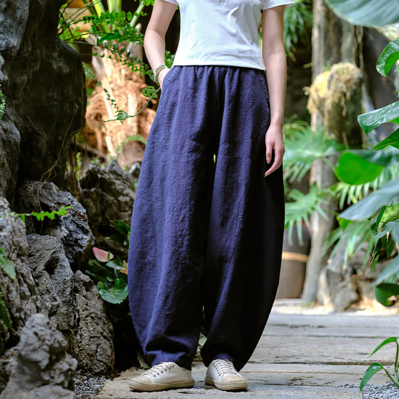 Buddha Stones Solid Color Loose Yoga Harem Pants With Pockets - Blue，US2-8/10，UK/AU6-12/14，EU34-40/42 (F) - image 18