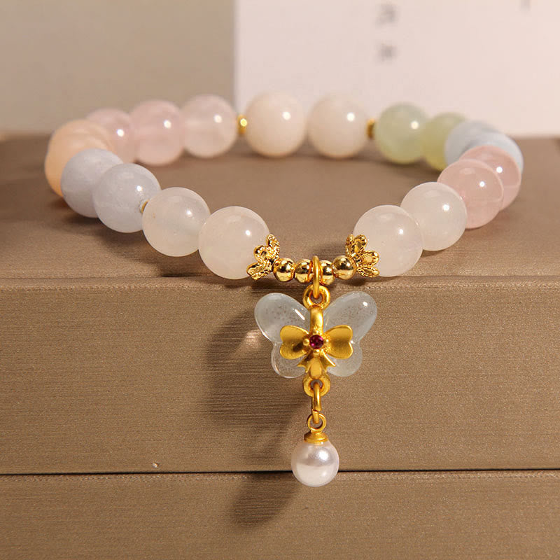 Buddha Stones Natural Morganite Confidence Butterfly Charm Bracelet - Morganite(Wrist Circumference 14-16cm) - image 0