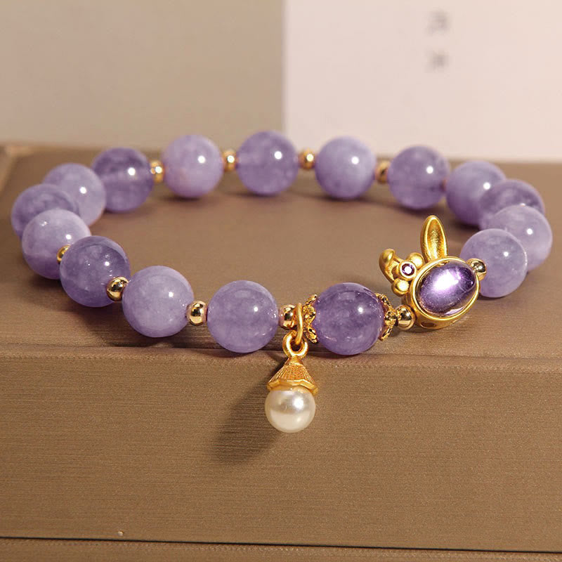 Buddha Stones Natural Purple Quartzite Rabbit Happiness Bracelet - Purple Quartzite(Wrist Circumference 14-16cm) - image 0