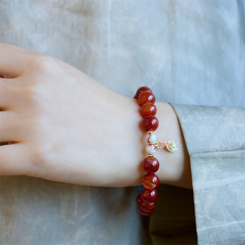 Buddha Stones Natural Red Agate Peace Talisman Fu Character Dragon Tail Confidence Charm Bracelet - image 7