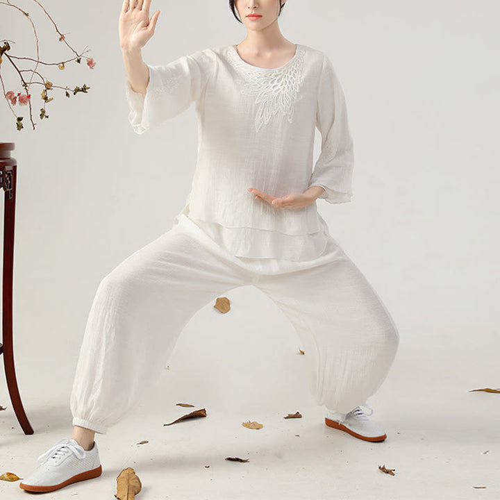 Buddha Stones 2Pcs Long Sleeve Frog-Button Meditation Prayer Zen Practice Tai Chi Uniform Clothing Women's Set - image 14