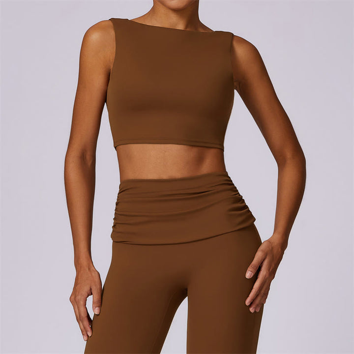 Buddha Stones Sleeveless Backless Strap Tank Top Bra Flared Pants Sports Fitness Yoga - Brown - Top - US8-10，UK/AU12-14，EU40-42 (XL) - image 64