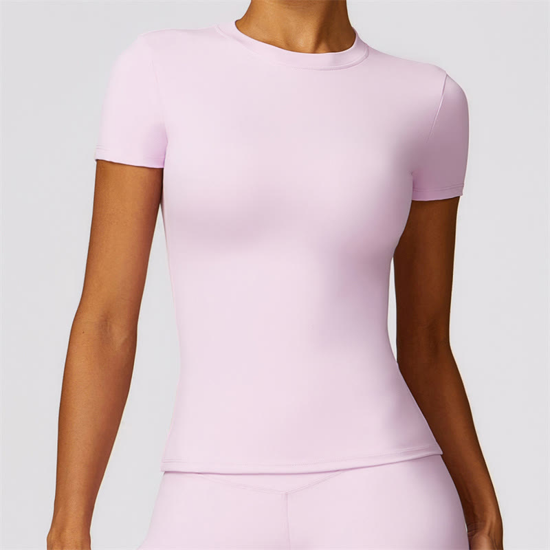 Buddha Stones Women Short Sleeve T-Shirt Top High Waist Leggings Pants For Sports Yoga - Pink - Top - US8-10，UK/AU12-14，EU40-42 (XL)  - image 56