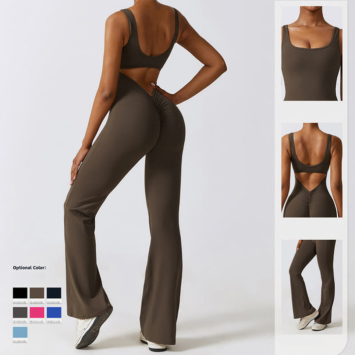 Buddha Stones Women Workout Sleeveless Jumpsuit Flare Pants Sports Fitness Yoga Bodysuit - image 20