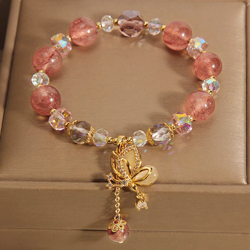 Buddha Stones Natural Strawberry Quartz Healing Positive Butterfly Charm Bracelet - image 6