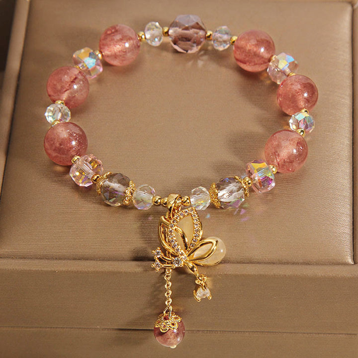 Buddha Stones Natural Strawberry Quartz Healing Positive Butterfly Charm Bracelet - image 6