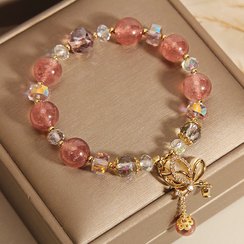 Buddha Stones Natural Strawberry Quartz Healing Positive Butterfly Charm Bracelet - image 1