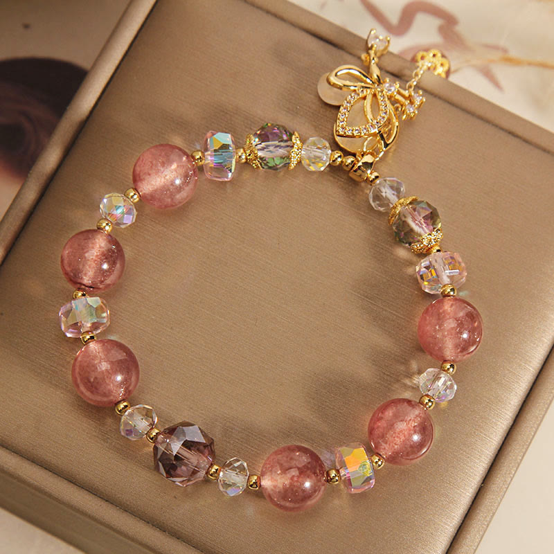 Buddha Stones Natural Strawberry Quartz Healing Positive Butterfly Charm Bracelet - image 3