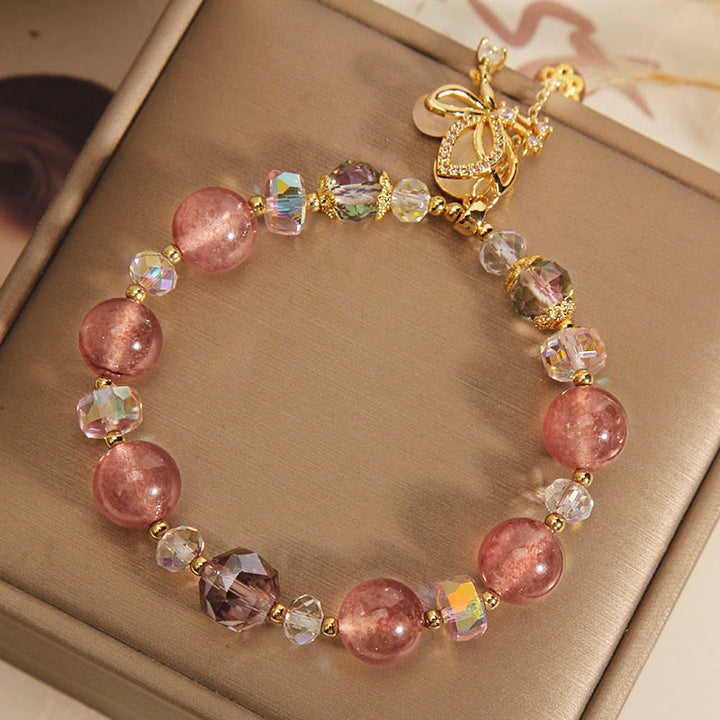 Buddha Stones Natural Strawberry Quartz Healing Positive Butterfly Charm Bracelet - image 3