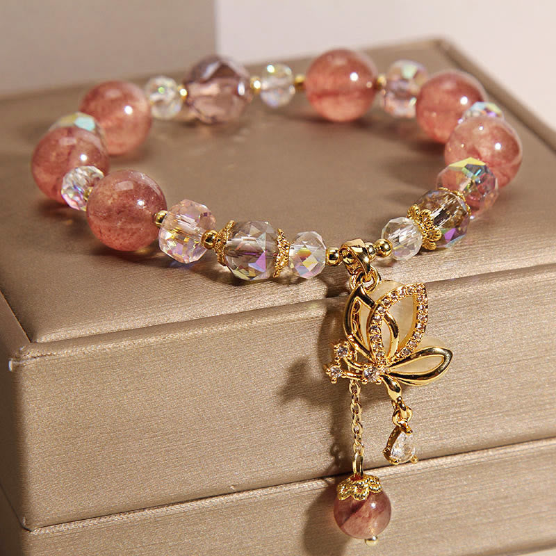 Buddha Stones Natural Strawberry Quartz Healing Positive Butterfly Charm Bracelet - image 4