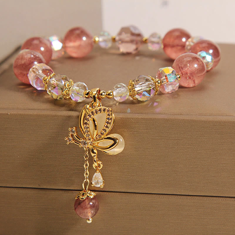 Buddha Stones Natural Strawberry Quartz Healing Positive Butterfly Charm Bracelet - image 5