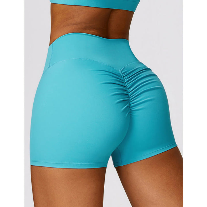 Buddha Stones Gym Sports Yoga Backless Bra Crop Tank Top Breathable Shorts - Blue - Shorts - US8-10，UK/AU12-14，EU40-42 (XL) - image 0