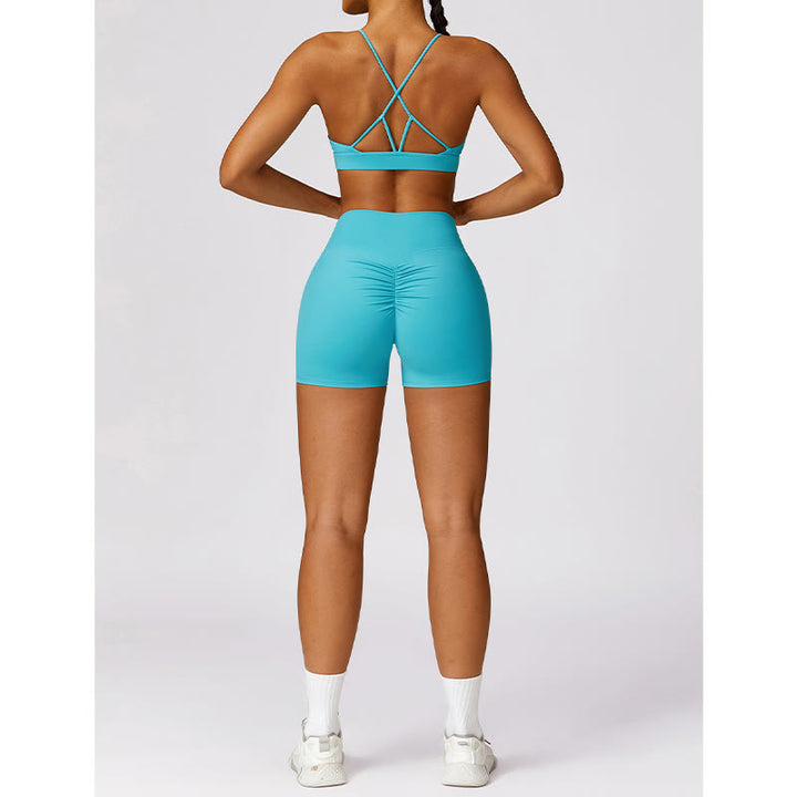 Buddha Stones Gym Sports Yoga Backless Bra Crop Tank Top Breathable Shorts - image 5