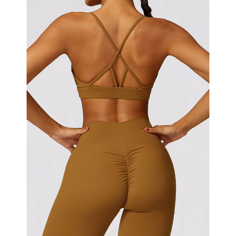 Buddha Stones Gym Sports Yoga Backless Bra Crop Tank Top Breathable Shorts - image 50
