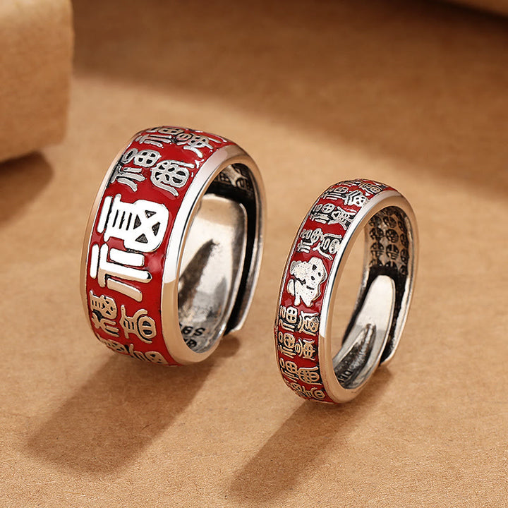 Buddha Stones Fu Character Design Fortune Luck Copper Adjustable Ring - image 0