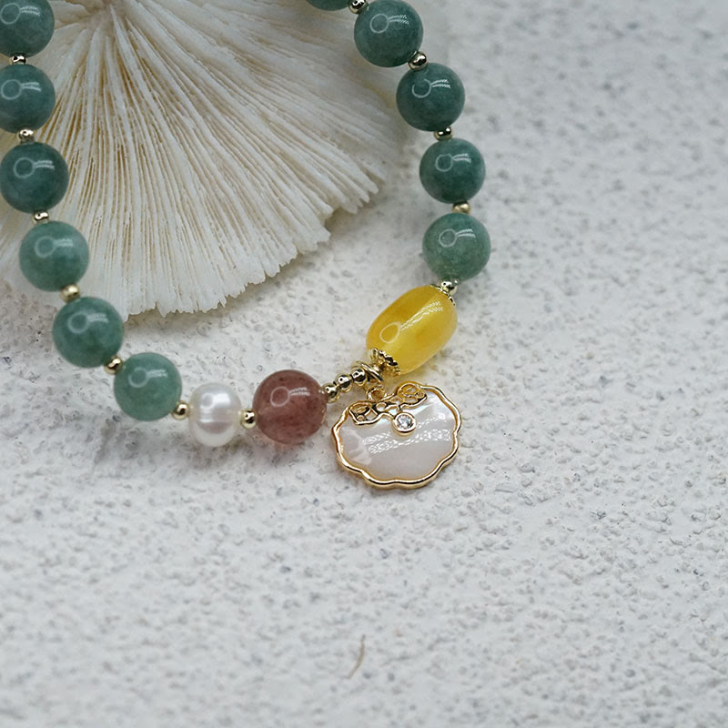 Buddha Stones Jade Sea shell Ruyi Lock Luck Bracelet - image 6