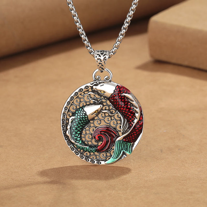 Buddha Stones Tibetan Copper Koi Fish Healing Necklace - Necklace-With Pearl Chain(Necklace Length: 60cm) - image 0