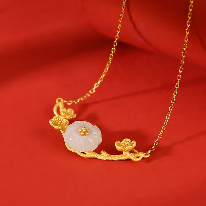 Buddha Stones 925 Sterling Silver Plated Gold Hetian Jade  Plum Blossom Luck Necklace Pendant Bracelet Bangle Ring - image 2