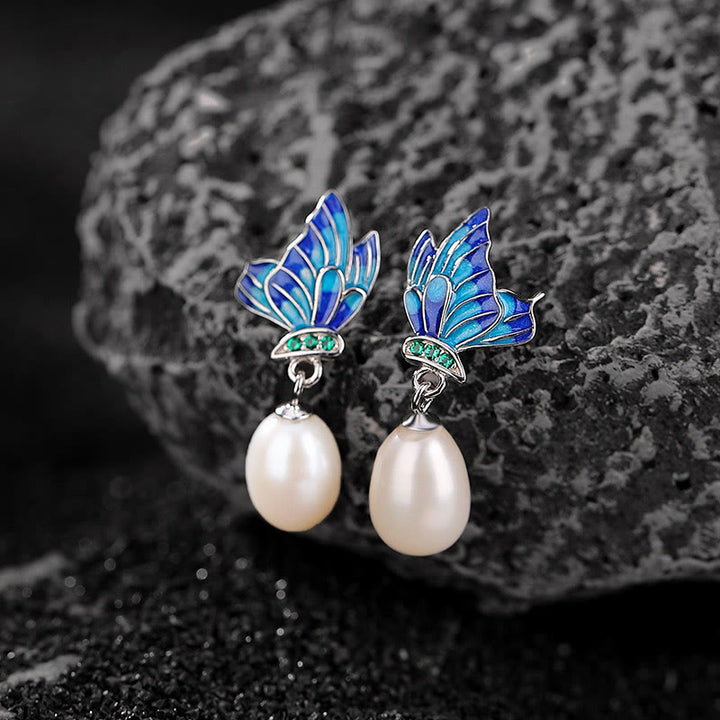 Buddha Stones 925 Sterling Silver Pearl Butterfly Healing Necklace Pendant Earrings Ring - Earrings - image 6