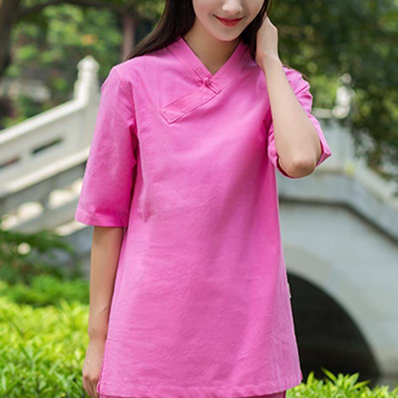 Buddha Stones 2Pcs Half Sleeve V-Neck Shirt Top Pants Meditation Zen Tai Chi Linen Clothing Women's Set - image 16