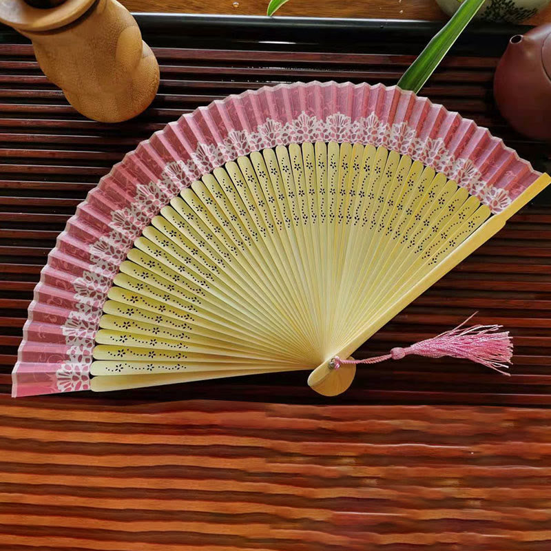 Buddha Stones Simple Hollow Engraved Handheld Bamboo Folding Fan - image 6