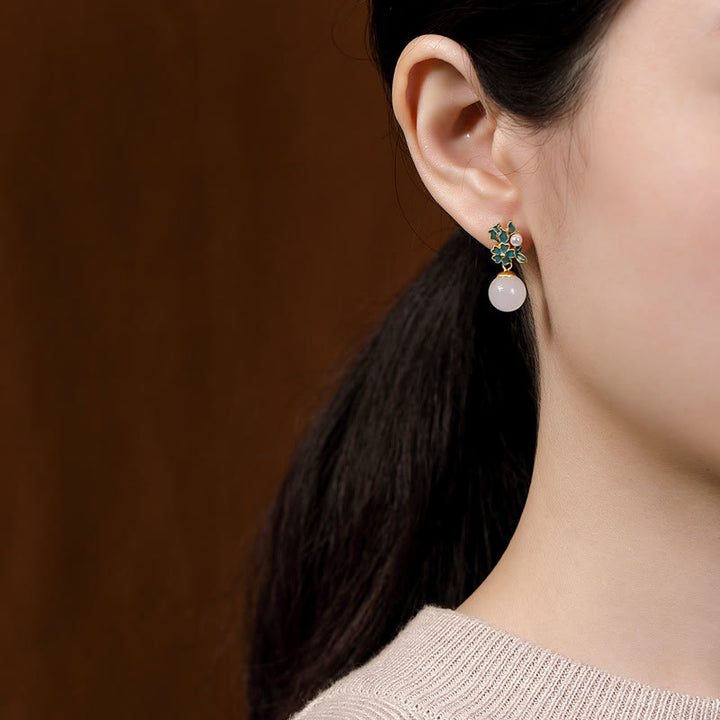 Buddha Stones White Jade 925 Sterling Silver Pearl Flower Blessing Necklace Pendant Ring Earrings - image 15