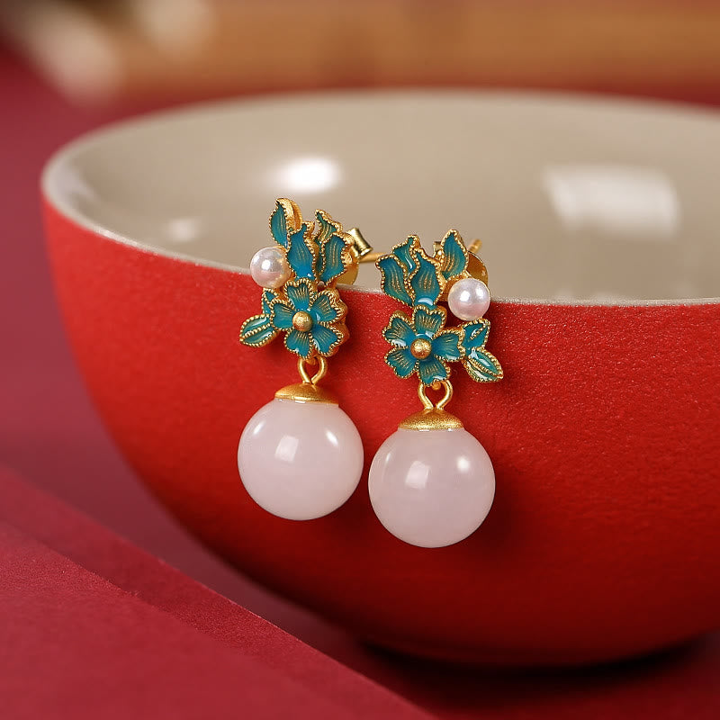 Buddha Stones White Jade 925 Sterling Silver Pearl Flower Blessing Necklace Pendant Ring Earrings - image 13