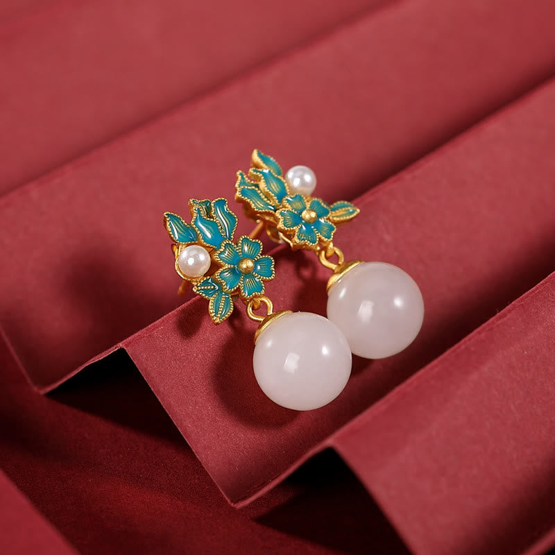 Buddha Stones White Jade 925 Sterling Silver Pearl Flower Blessing Necklace Pendant Ring Earrings - image 14