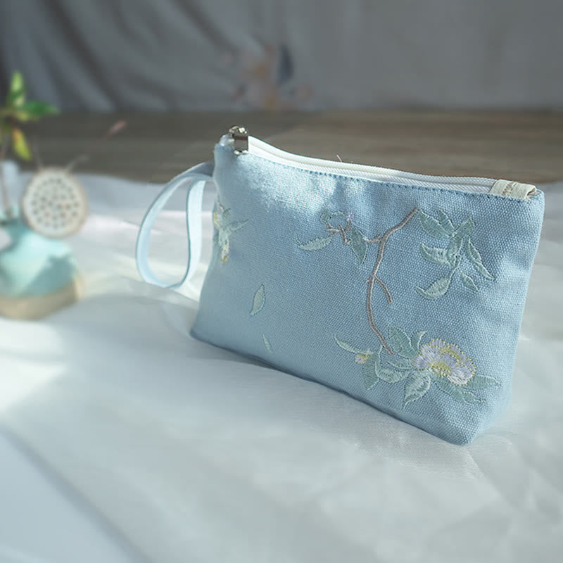 Buddha Stones Small Flower Plum Cherry Crane Peach Blossom Embroidery Canvas Wallet Shopping Purse - image 12