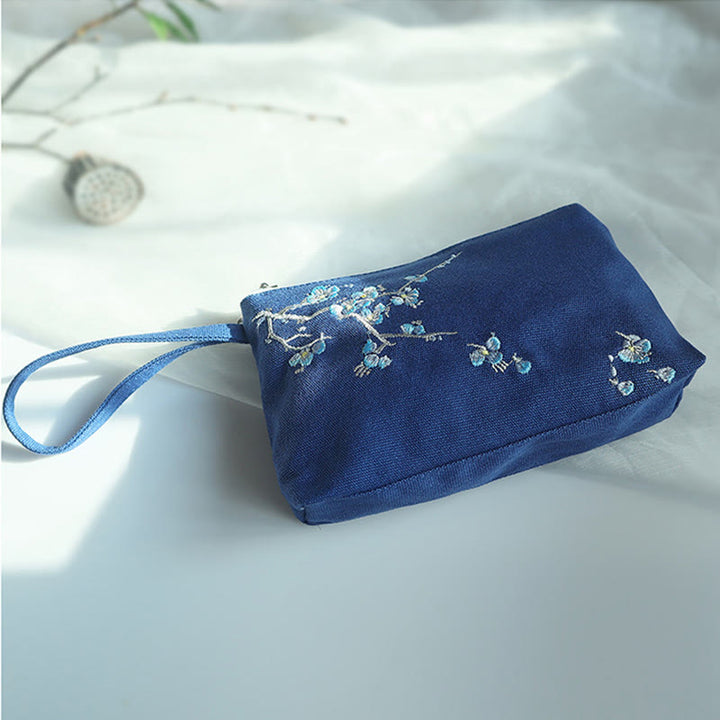 Buddha Stones Small Flower Plum Cherry Crane Peach Blossom Embroidery Canvas Wallet Shopping Purse - image 16