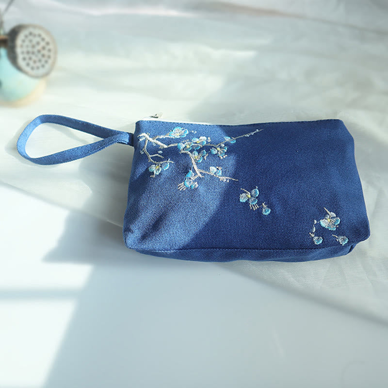Buddha Stones Small Flower Plum Cherry Crane Peach Blossom Embroidery Canvas Wallet Shopping Purse - image 15