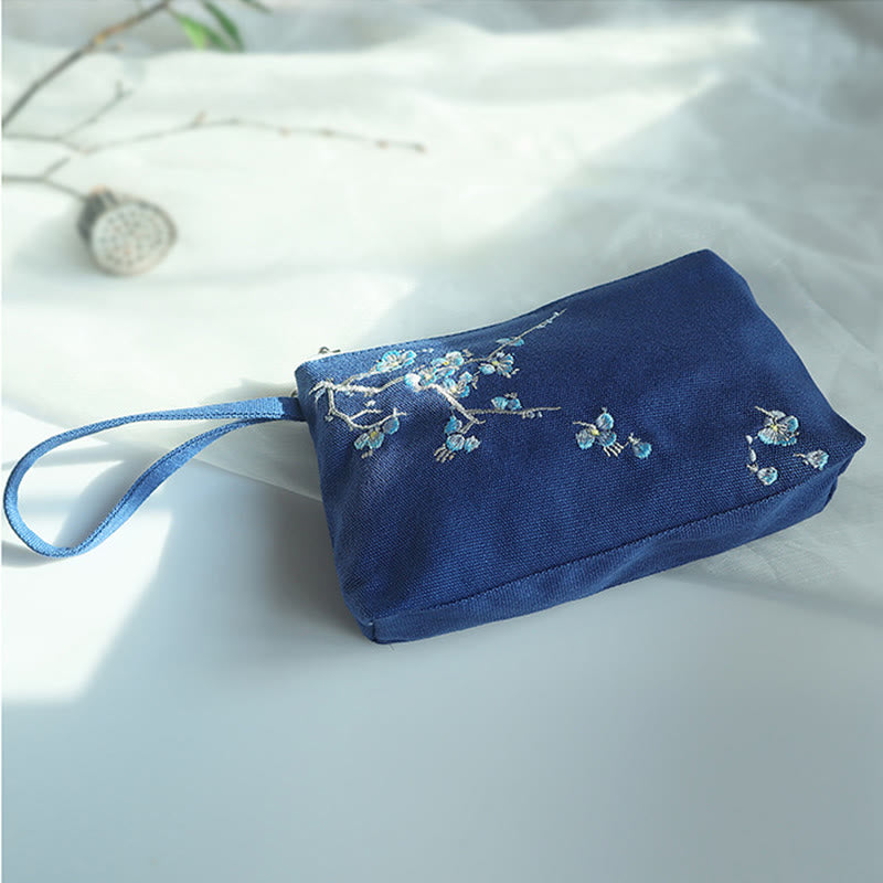 Buddha Stones Small Flower Plum Cherry Crane Peach Blossom Embroidery Canvas Wallet Shopping Purse - image 16