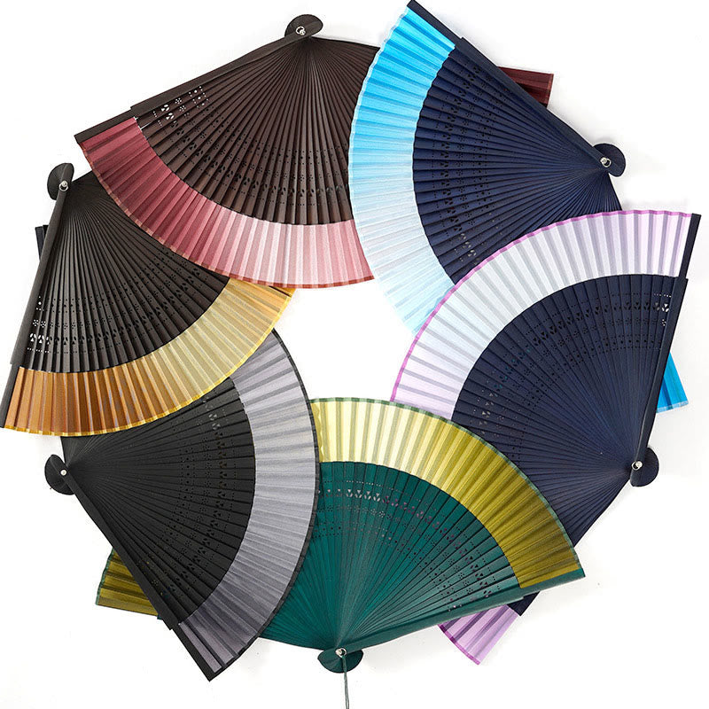 Buddha Stones Gradient Color Hollow Engraved Handheld Bamboo Folding Fan - image 15
